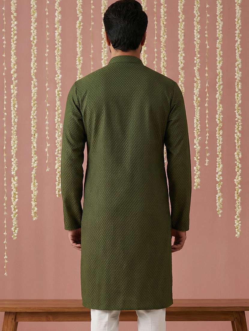 men embroidered mandarin collar long kurta - 22377481 -  Standard Image - 3
