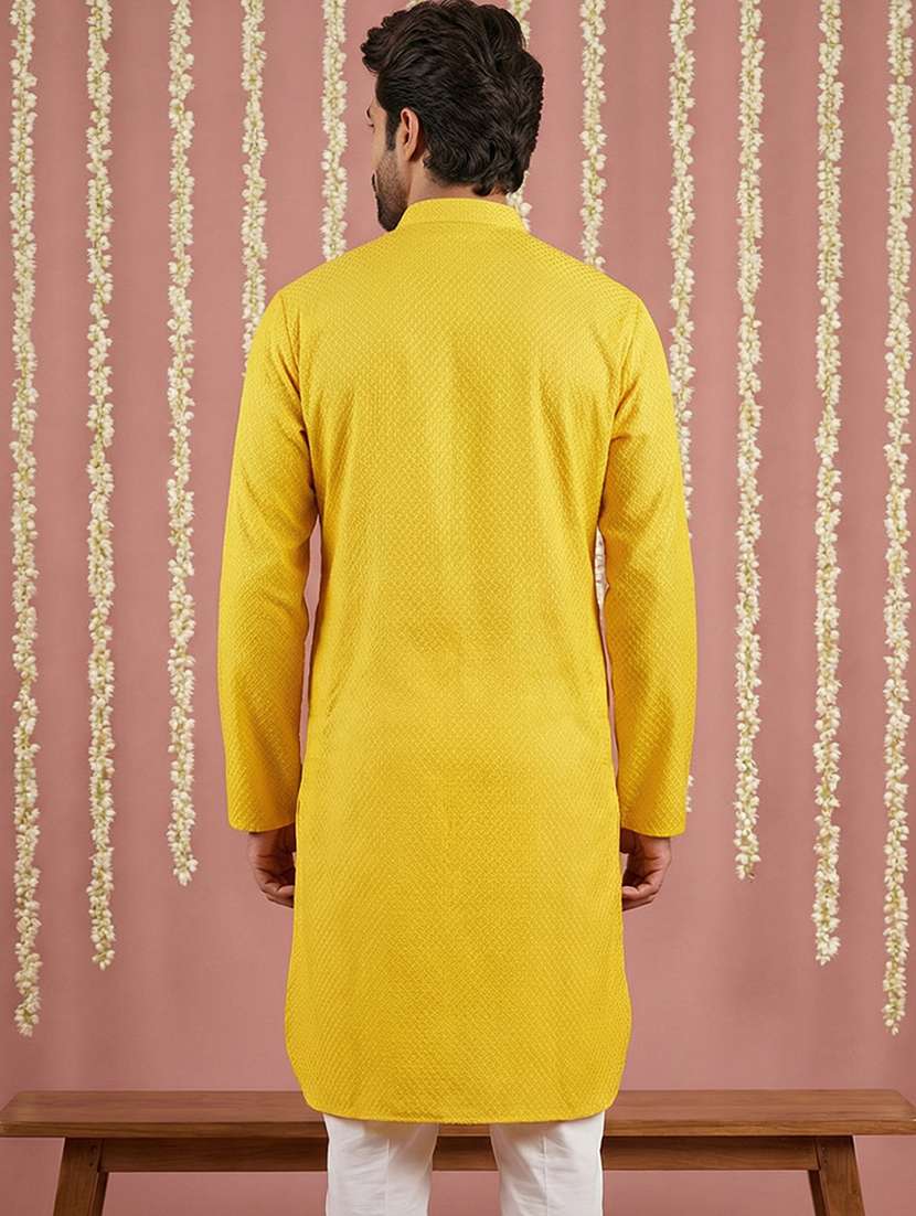 men embroidered mandarin collar long kurta - 22377483 -  Standard Image - 3