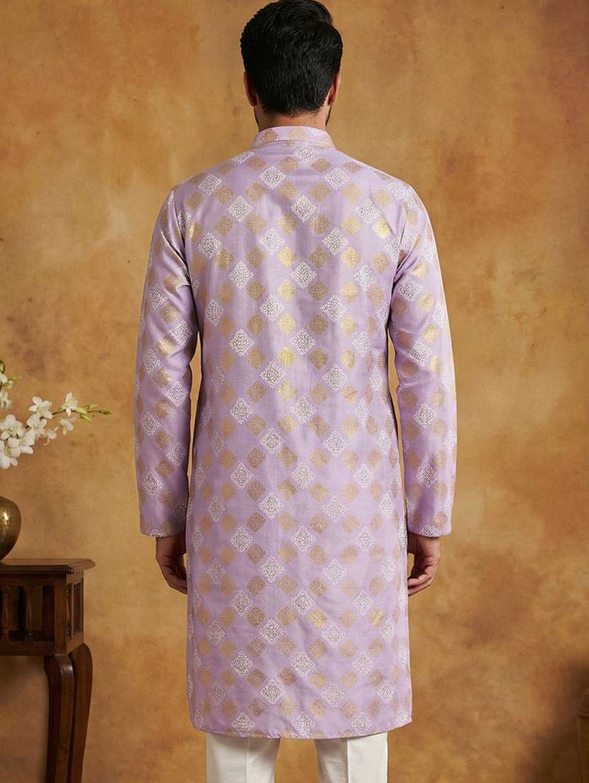 men self designed mandarin collar long kurta - 22377490 -  Standard Image - 3