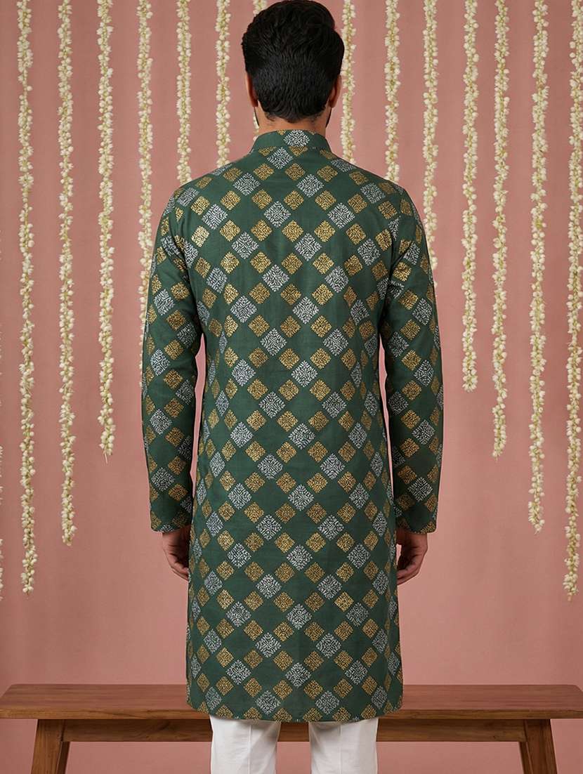 men printed mandarin collar long kurta - 22377491 -  Standard Image - 3
