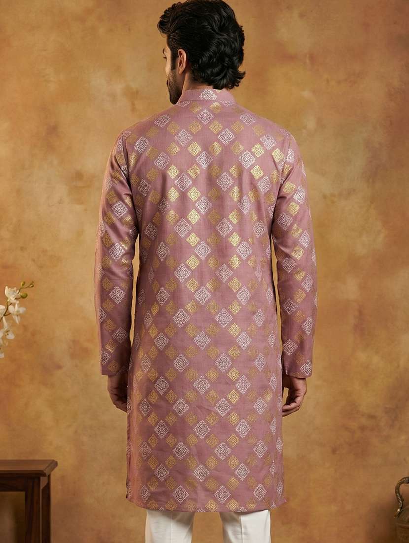 men printed mandarin collar long kurta - 22377492 -  Standard Image - 3