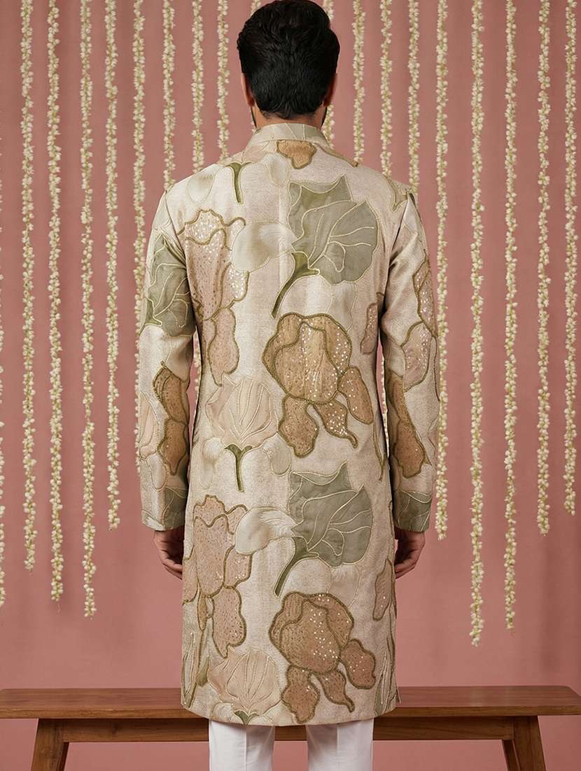 men embroidered mandarin collar long kurta - 22377494 -  Standard Image - 3