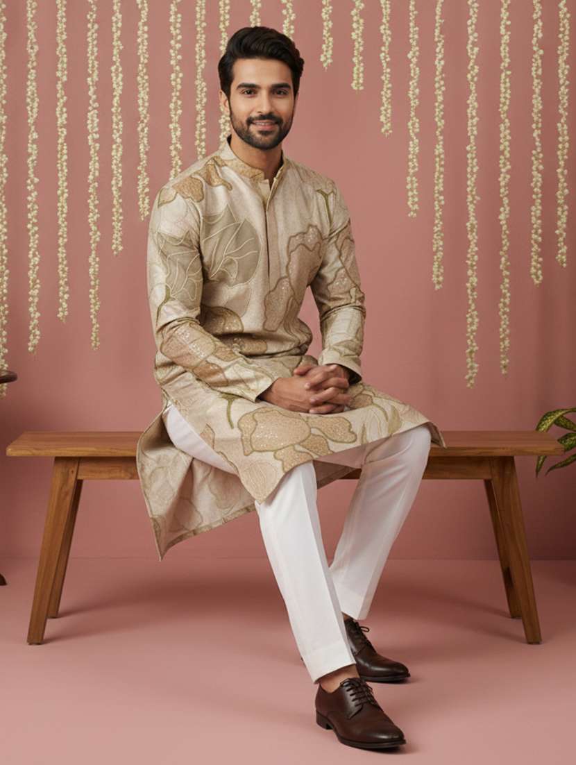 men embroidered mandarin collar long kurta - 22377494 -  Standard Image - 5