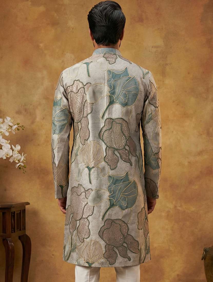 men embroidered mandarin collar long kurta - 22377495 -  Standard Image - 3