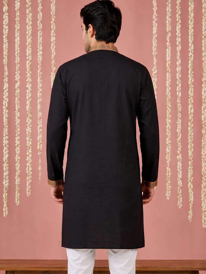 men embroidered mandarin collar long kurta - 22377496 -  Standard Image - 3