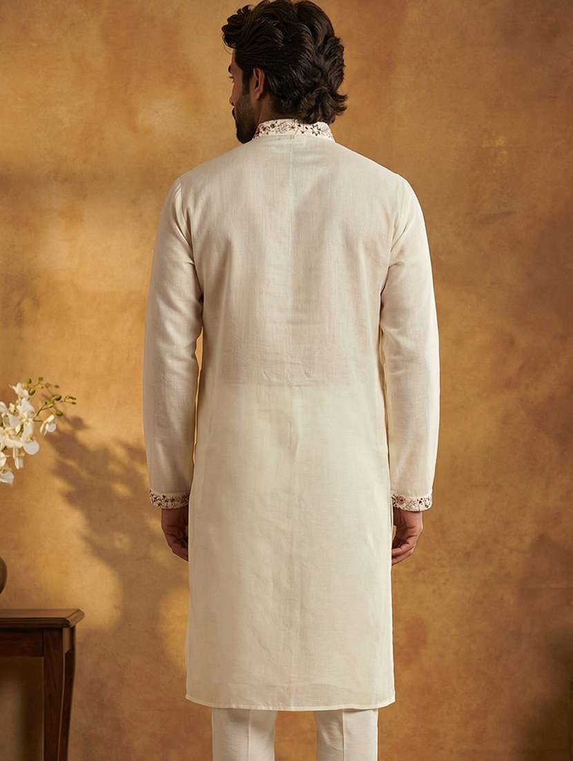 men embroidered mandarin collar long kurta - 22377497 -  Standard Image - 3