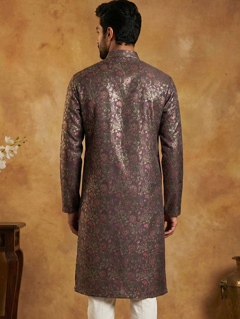 men floral print mandarin collar long kurta - 22377498 -  Standard Image - 3