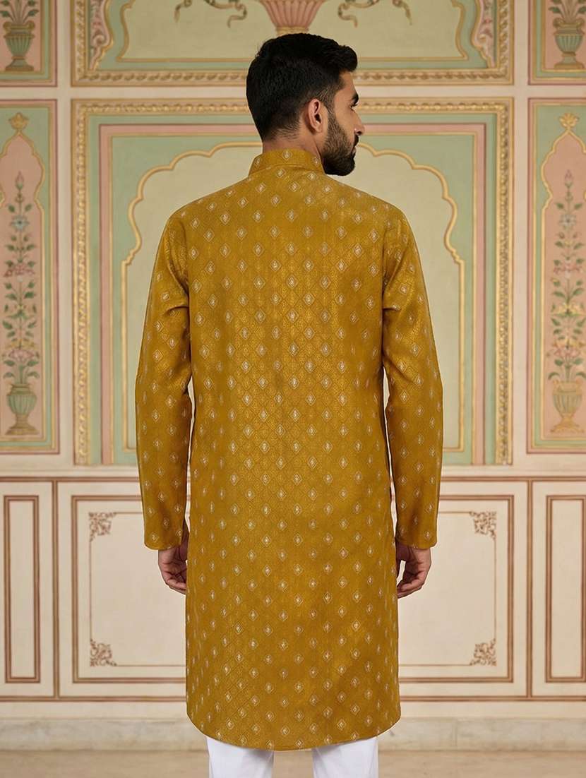 men self designed mandarin collar long kurta - 22377505 -  Standard Image - 3