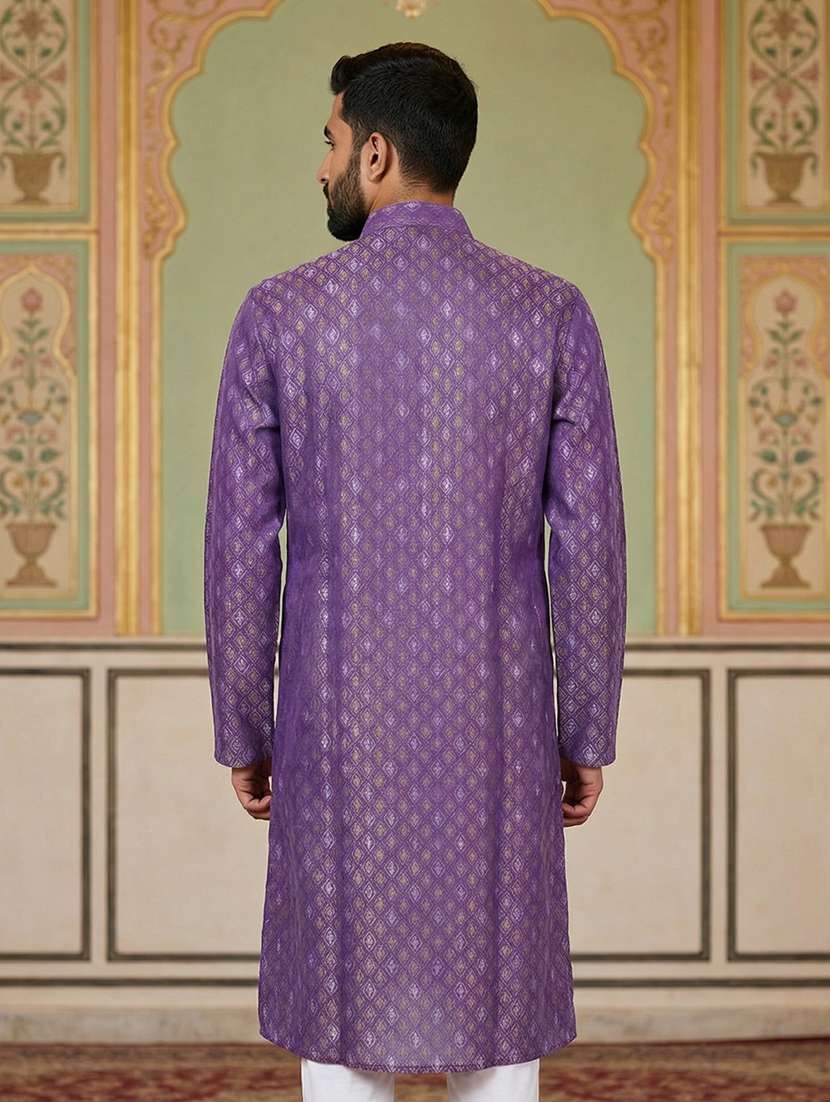 men printed mandarin collar long kurta - 22377506 -  Standard Image - 3