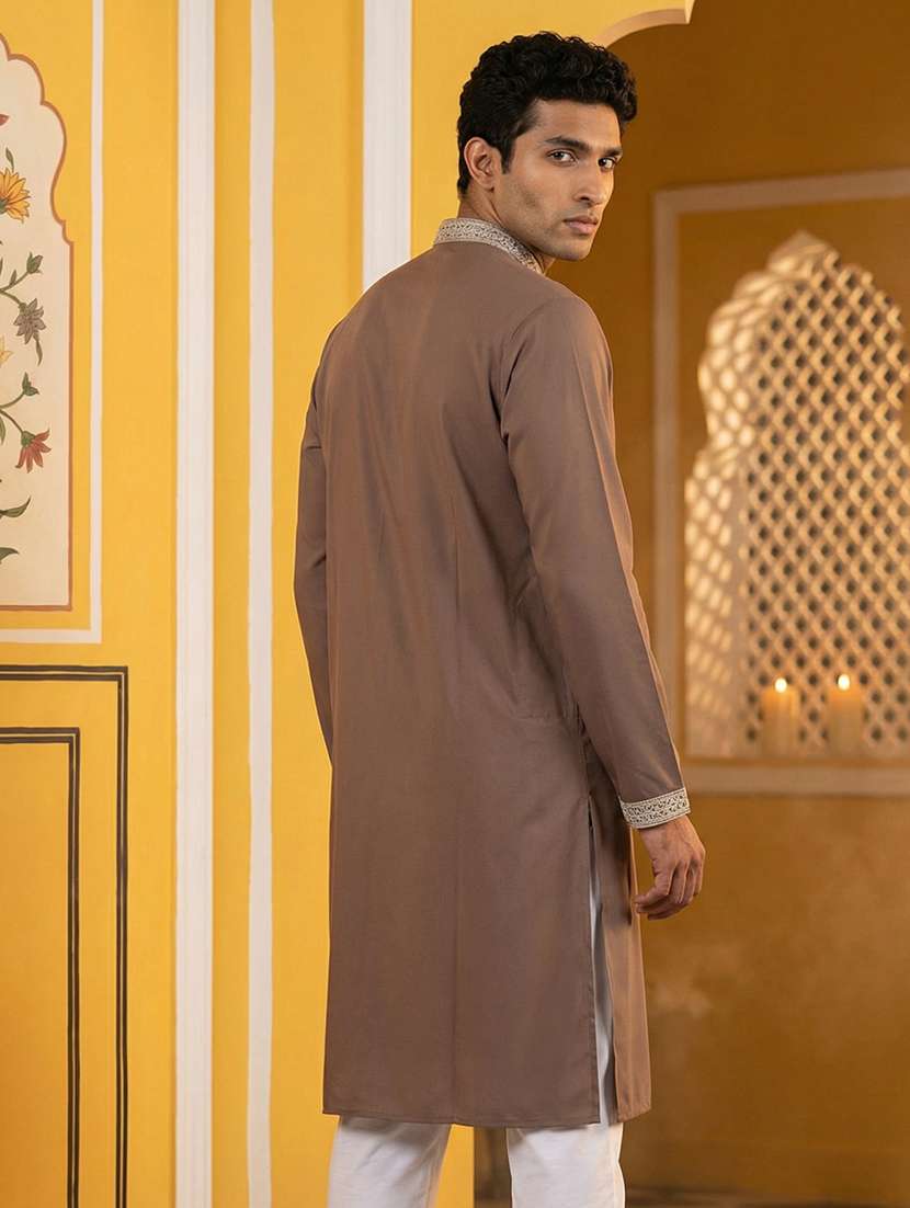 men embroidered mandarin collar long kurta - 22377508 -  Standard Image - 3