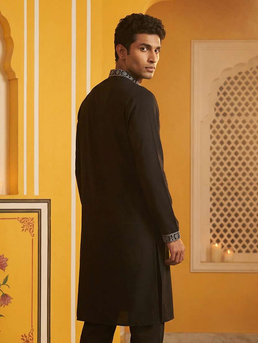 men embroidered mandarin collar long kurta - 22377510 -  Standard Image - 3