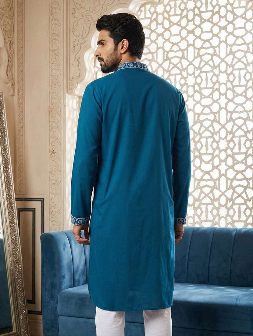 men embroidered mandarin collar long kurta - 22377511 -  Standard Image - 3