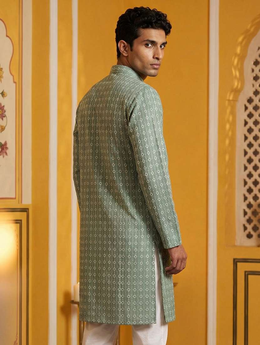 men embroidered mandarin collar long kurta - 22377512 -  Standard Image - 3