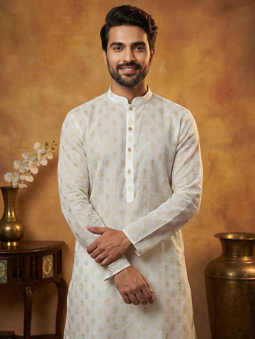 men printed mandarin collar long kurta