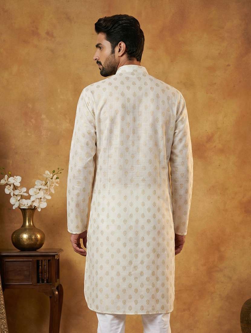 men printed mandarin collar long kurta - 22377515 -  Standard Image - 3