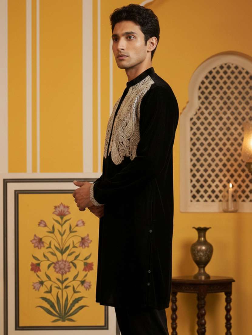 men embroidered mandarin collar long kurta - 22377516 -  Standard Image - 5
