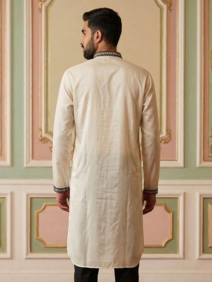 men embroidered mandarin collar long kurta - 22377519 -  Standard Image - 3