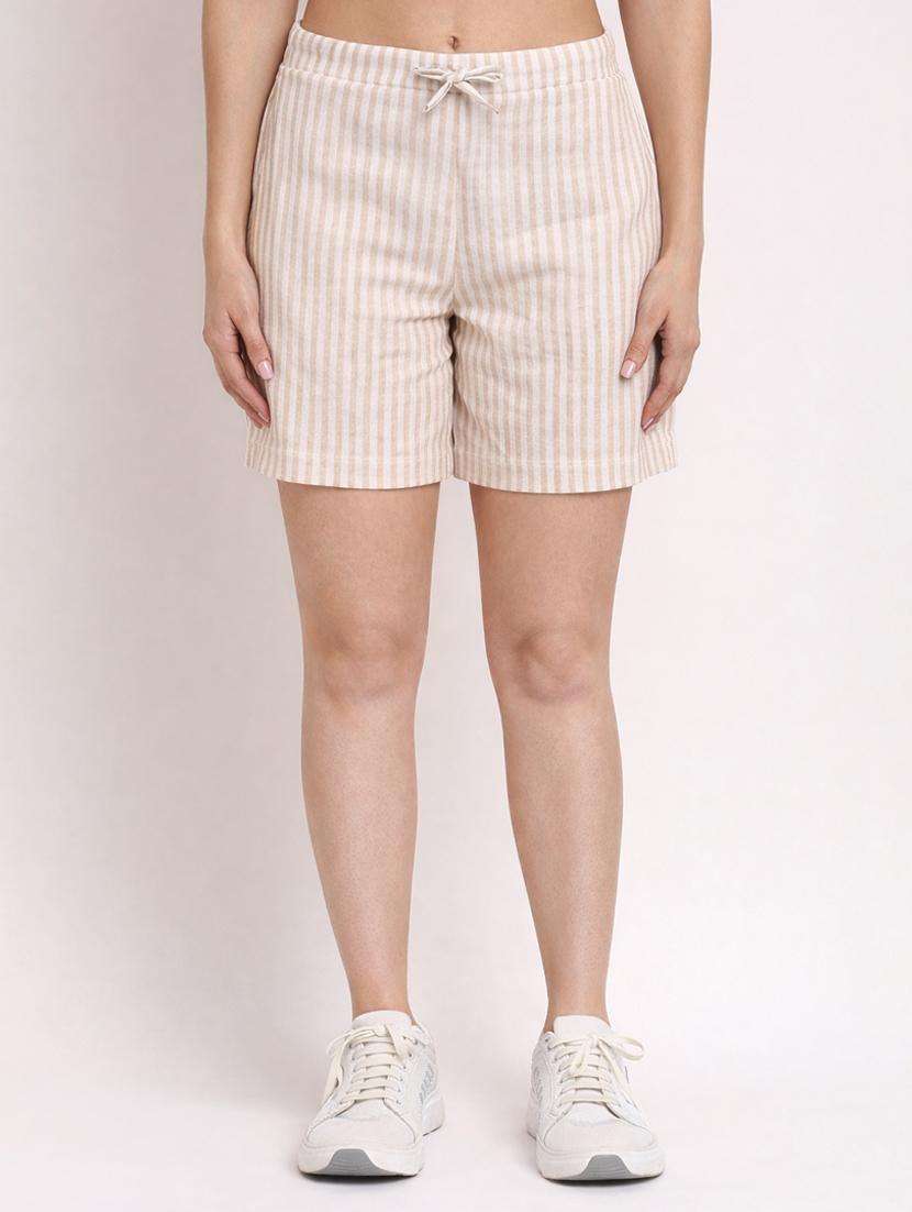 women striped mid rise shorts