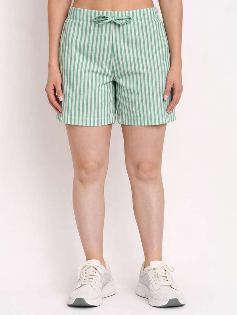 women striped mid rise shorts