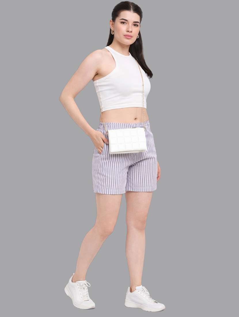 women striped mid rise shorts - 22377555 -  Standard Image - 3