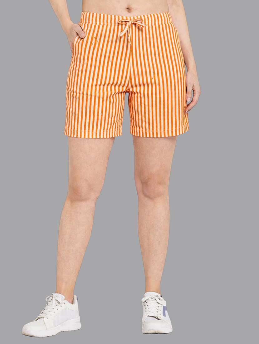 women striped mid rise shorts