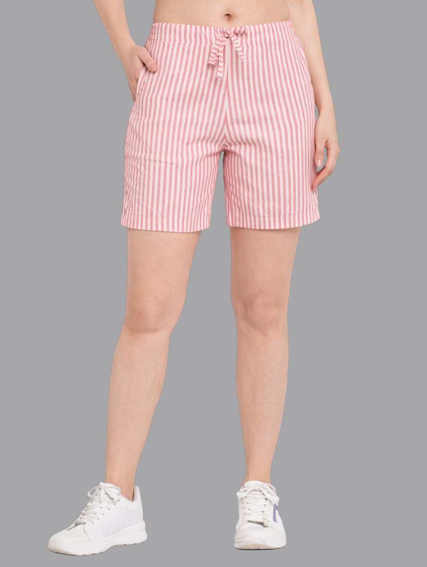 women striped mid rise shorts