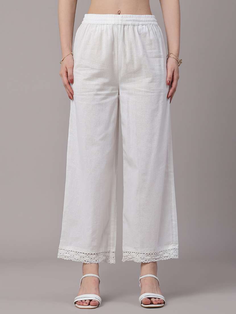 women solid mid rise straight pant