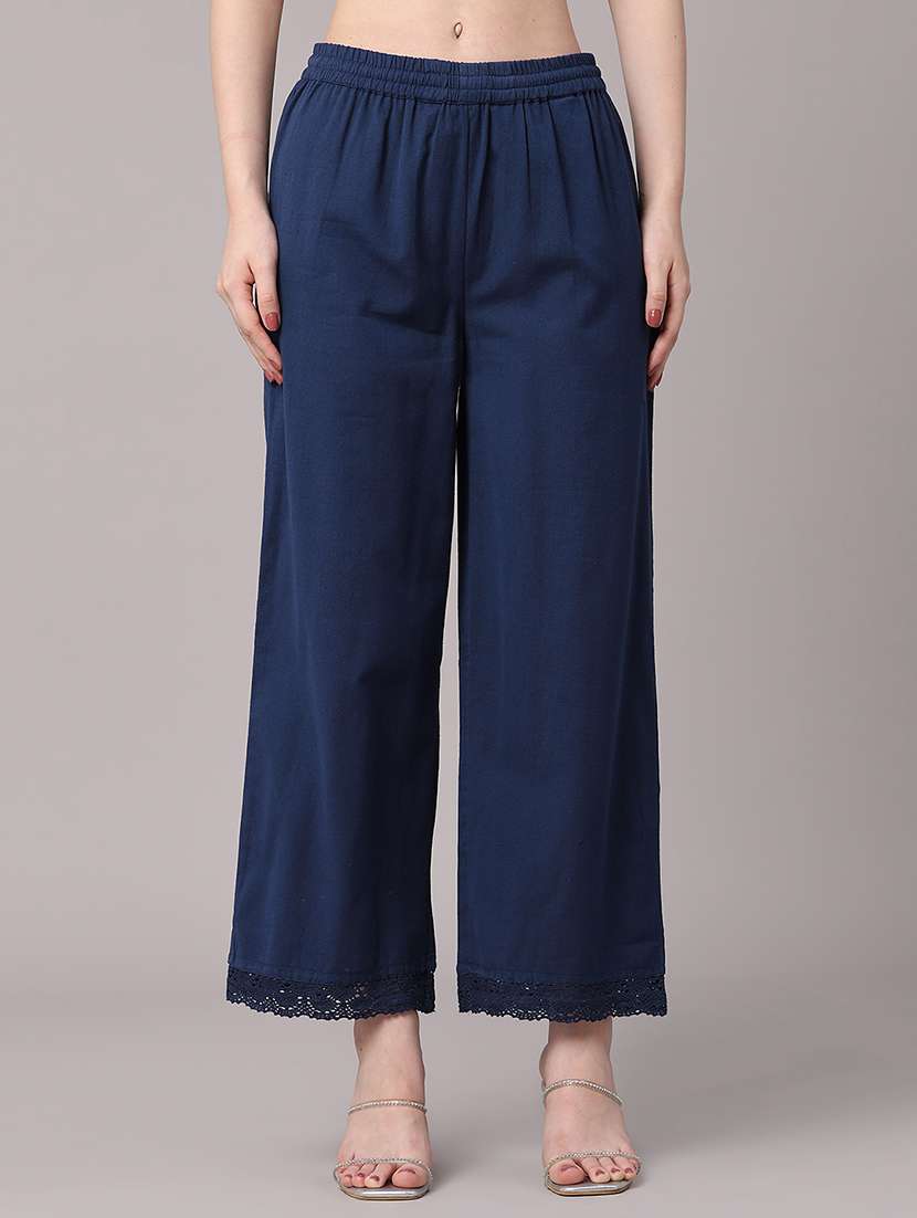 women solid mid rise straight pant