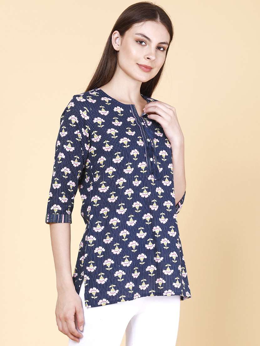 women printed three quarter sleeves straight kurti - 22377662 -  Standard Image - 3