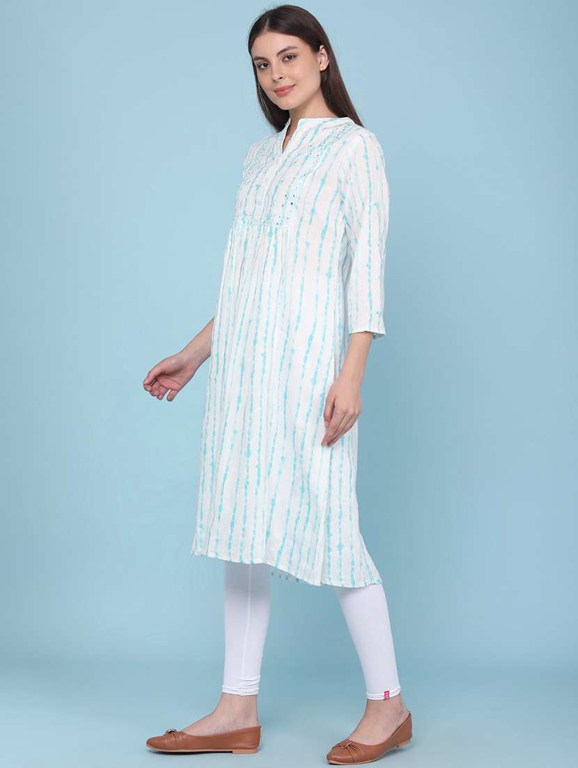 women printed three quarter sleeves a-line kurta - 22377689 -  Standard Image - 3