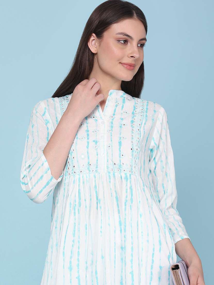 women printed three quarter sleeves a-line kurta - 22377689 -  Standard Image - 5