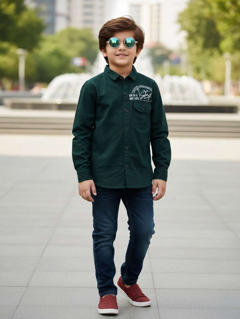 boys printed long sleeves collared shirt