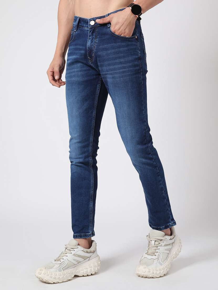 men washed mid rise slim fit jeans