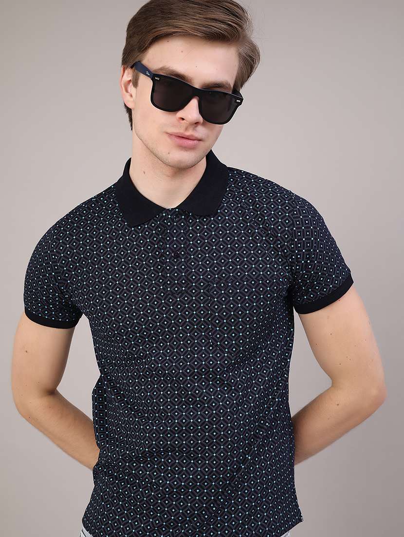 navy blue cotton blend plain tshirt