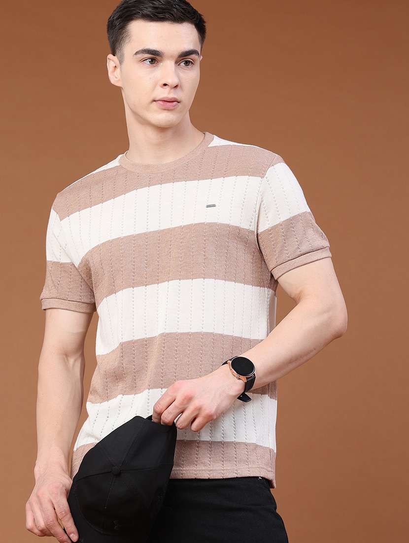 men striped round neck regular fit t-shirt