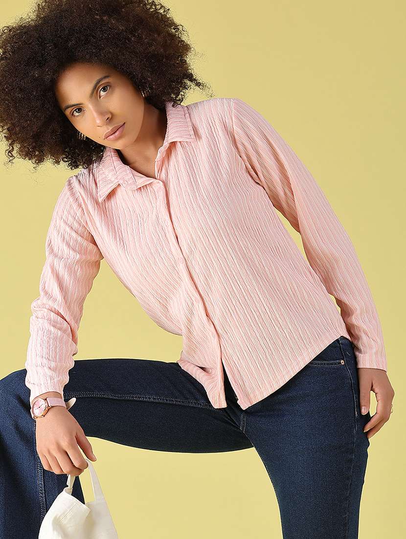 women self design long sleeves regular shirt