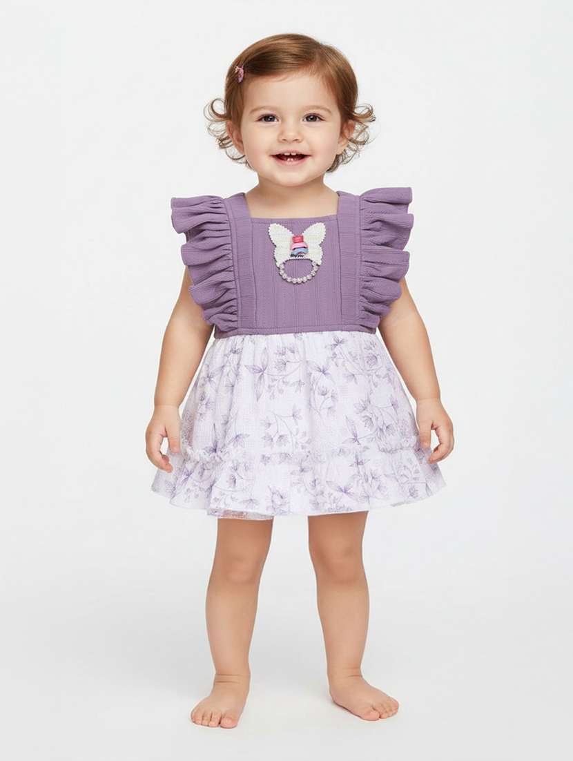 girls printed square neck frock with bloomer