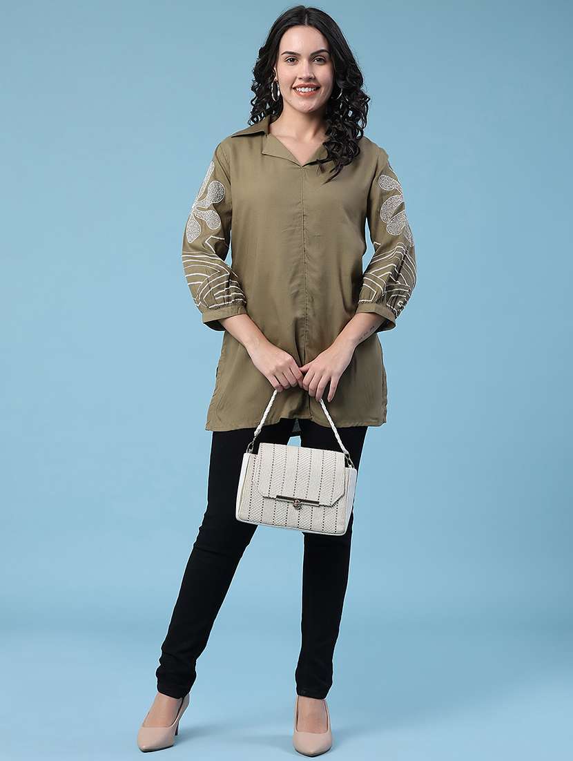 women embroidered three quarter sleeves straight kurti - 22377852 -  Standard Image - 5