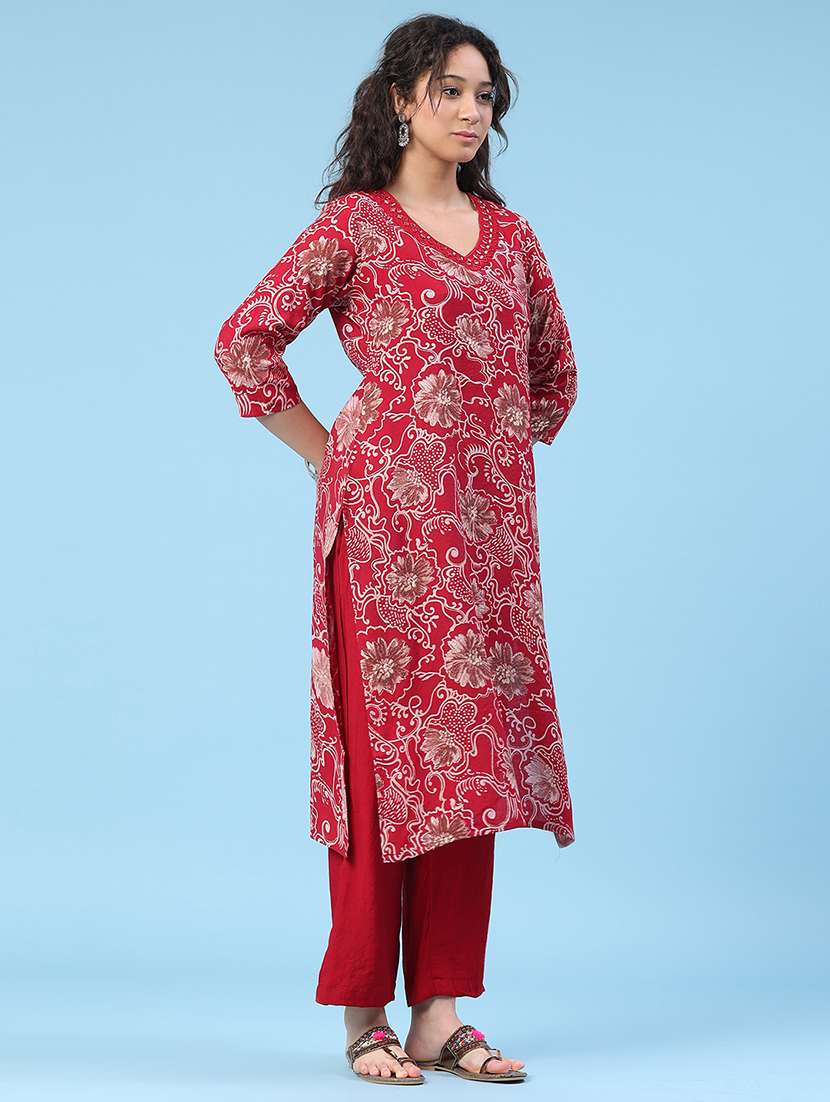 women printed three quarter sleeves kurta pant set - 22377857 -  Standard Image - 3