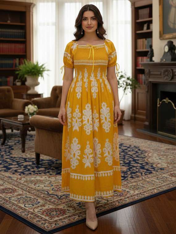 women printed short sleeve fit & flare dress