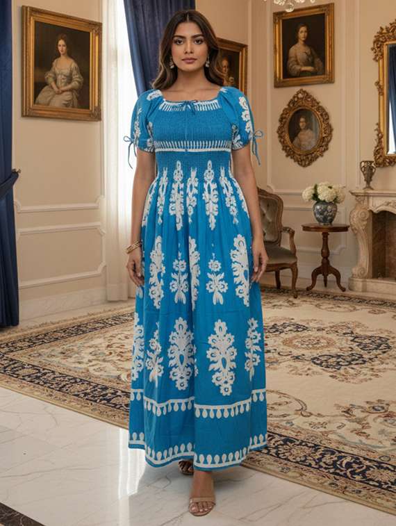 women printed short sleeve fit & flare dress