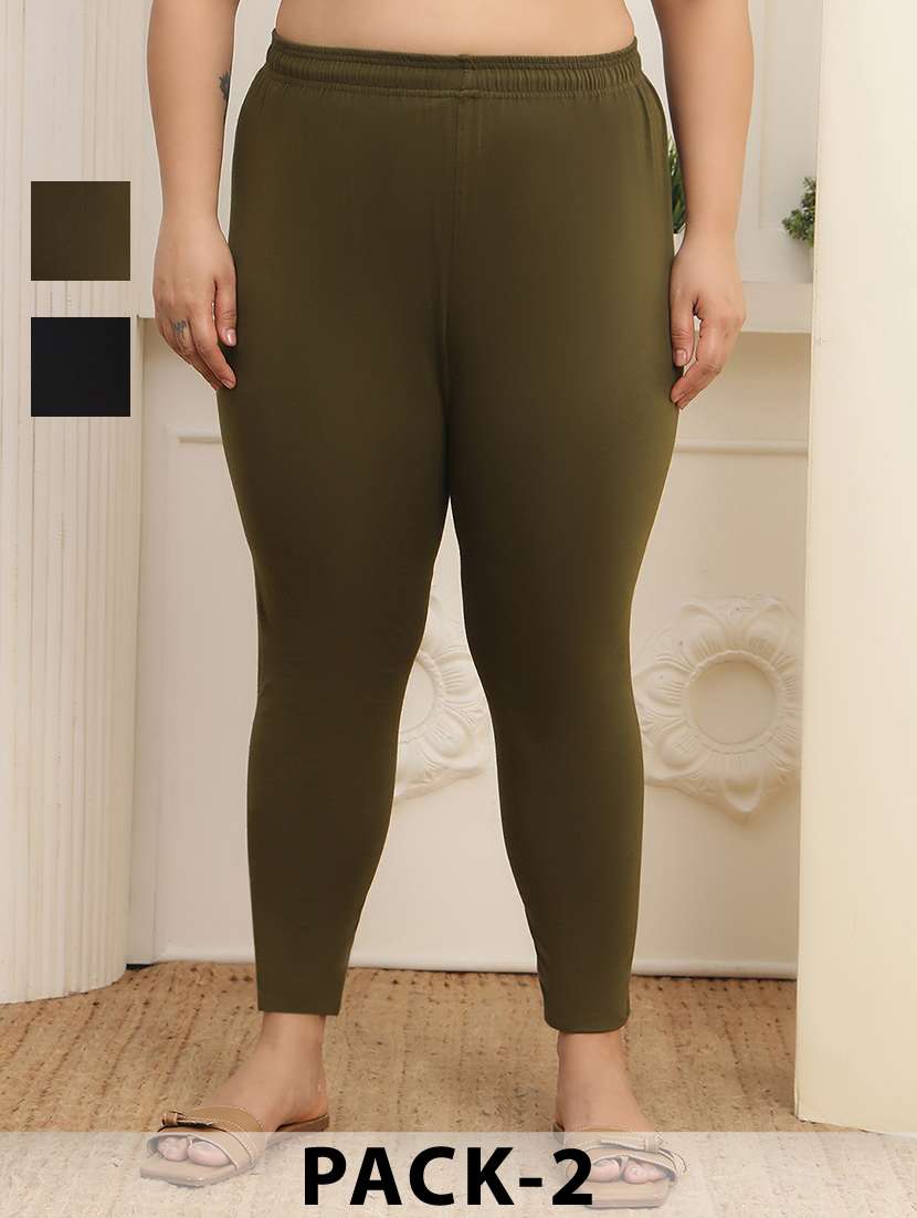 women pack of 2 plus size solid mid rise legging