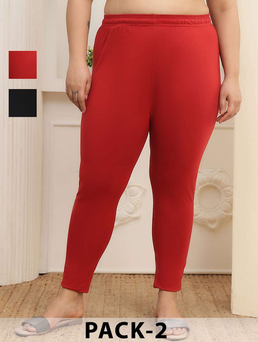 women pack of 2 plus size solid mid rise legging