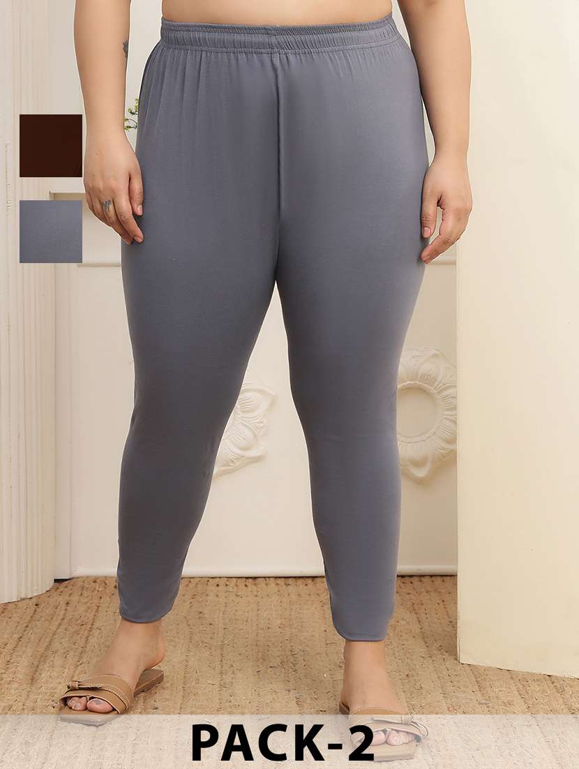 women pack of 2 plus size solid mid rise legging