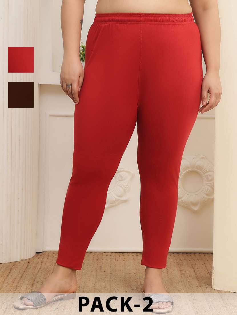 women pack of 2 plus size solid mid rise legging