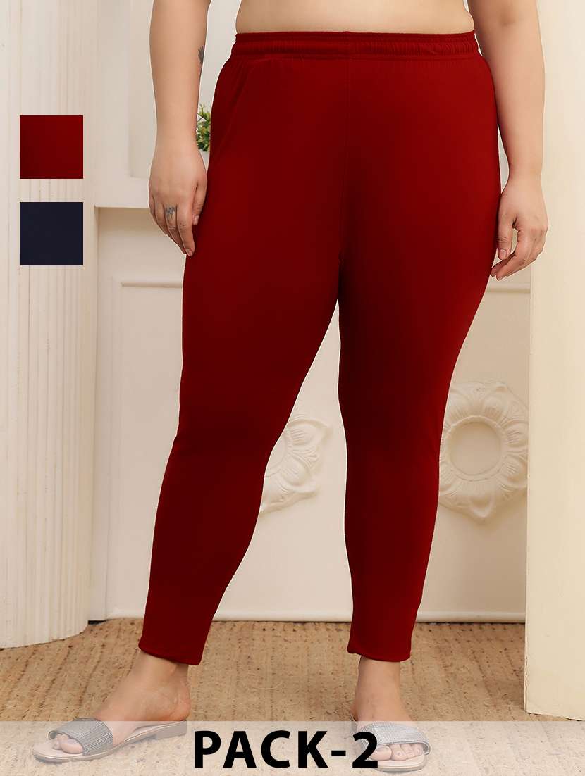 women pack of 2 plus size solid mid rise legging