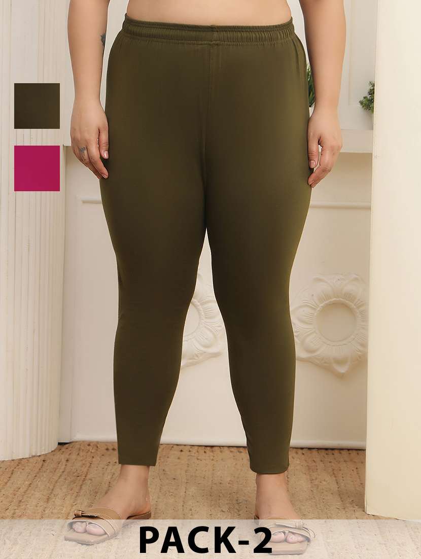 women pack of 2 plus size solid mid rise legging