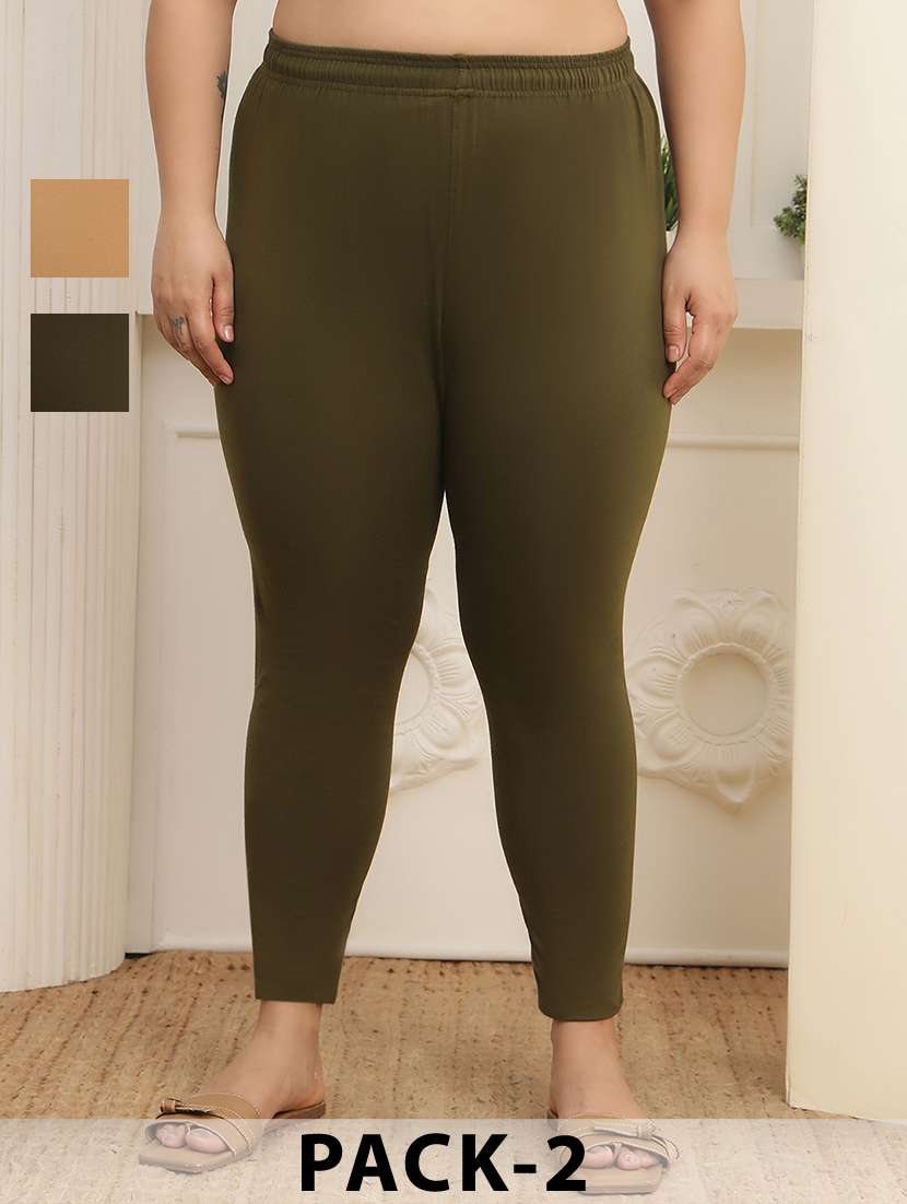 women pack of 2 plus size solid mid rise legging