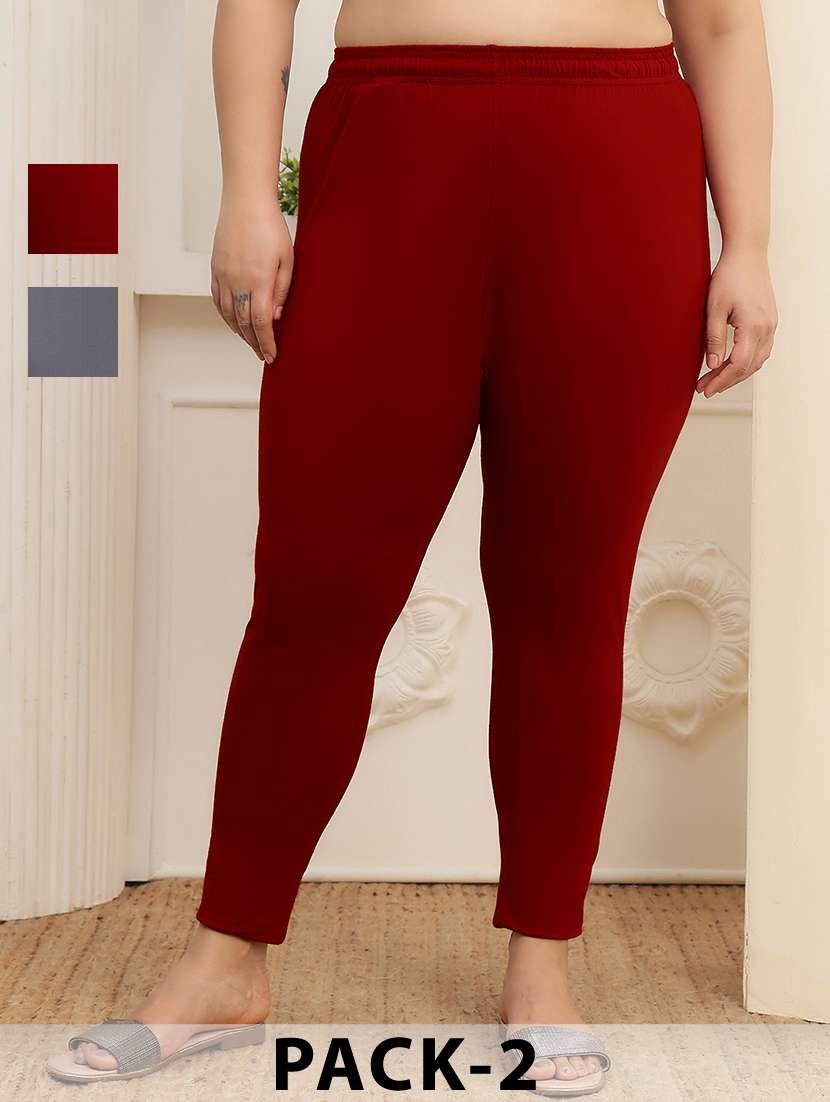 women pack of 2 plus size solid mid rise legging
