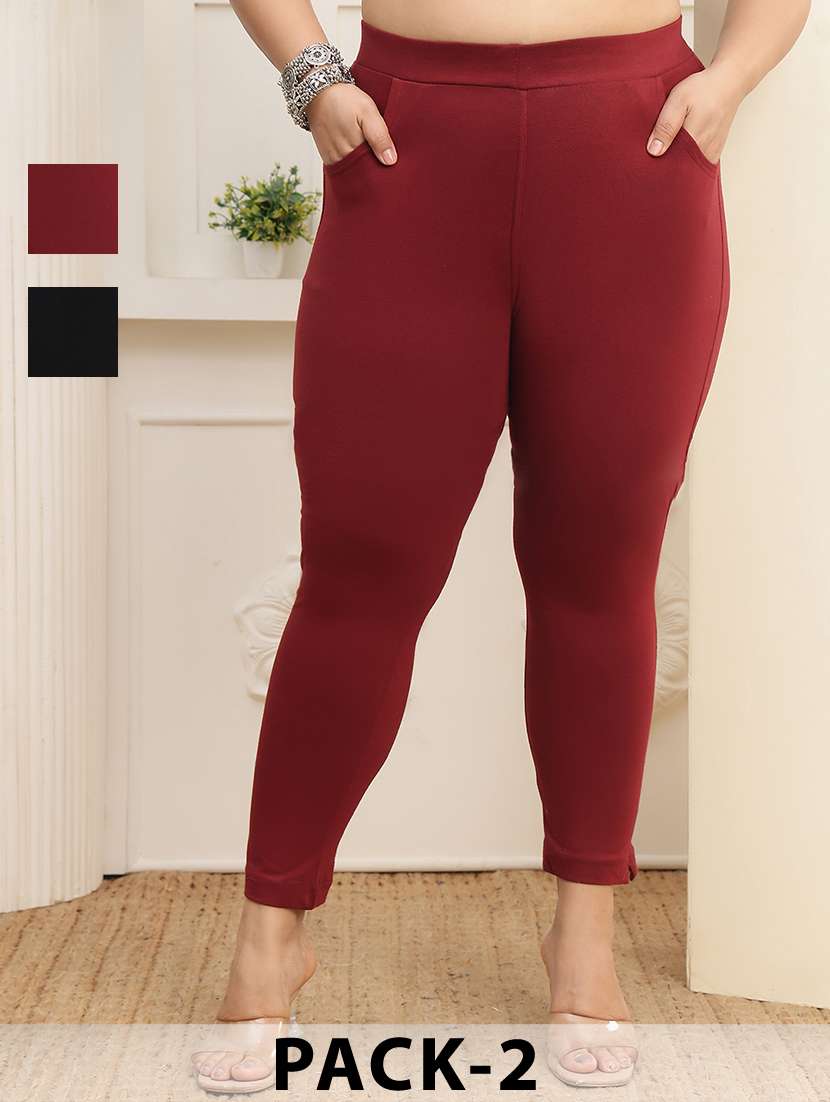 women pack of 2 plus size solid mid rise legging